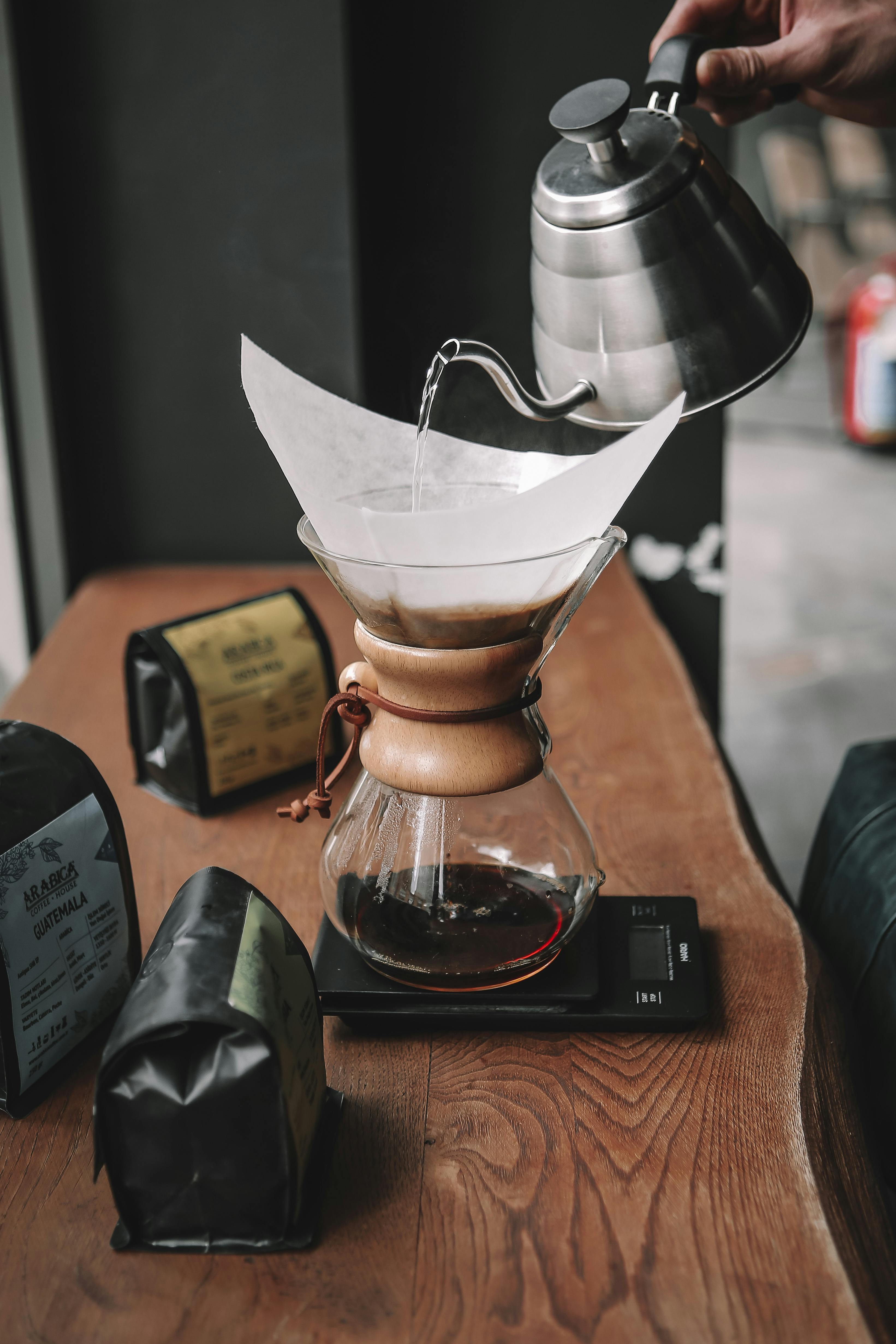 Hand-brewing coffee with a pour-over setup